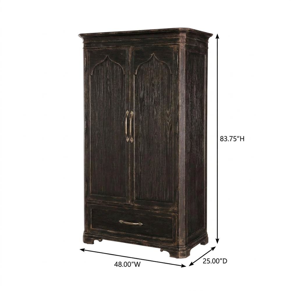 Oak Veneer Armoire Wardrobe Closet with Drawers and Shelves with Storage, Black
