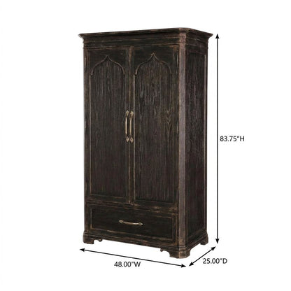 Oak Veneer Armoire Wardrobe Closet with Drawers and Shelves with Storage, Black