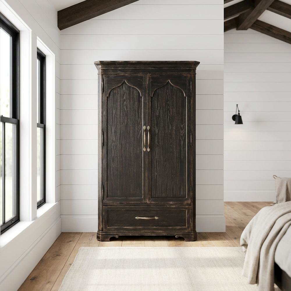 Oak Veneer Armoire Wardrobe Closet with Drawers and Shelves with Storage, Black
