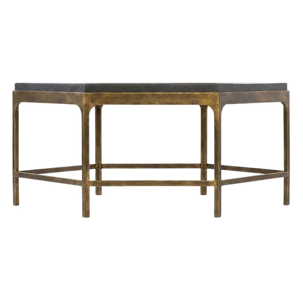 Mango Wood and Iron Round Cocktail Table with Metal Base for Living Room, Gold