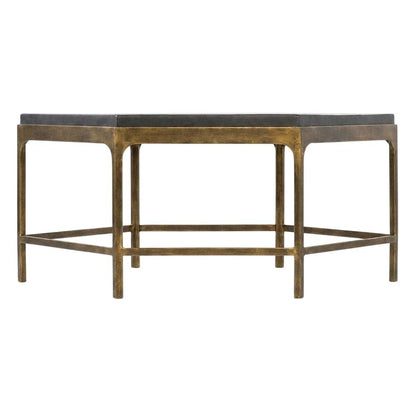 Mango Wood and Iron Round Cocktail Table with Metal Base for Living Room, Gold