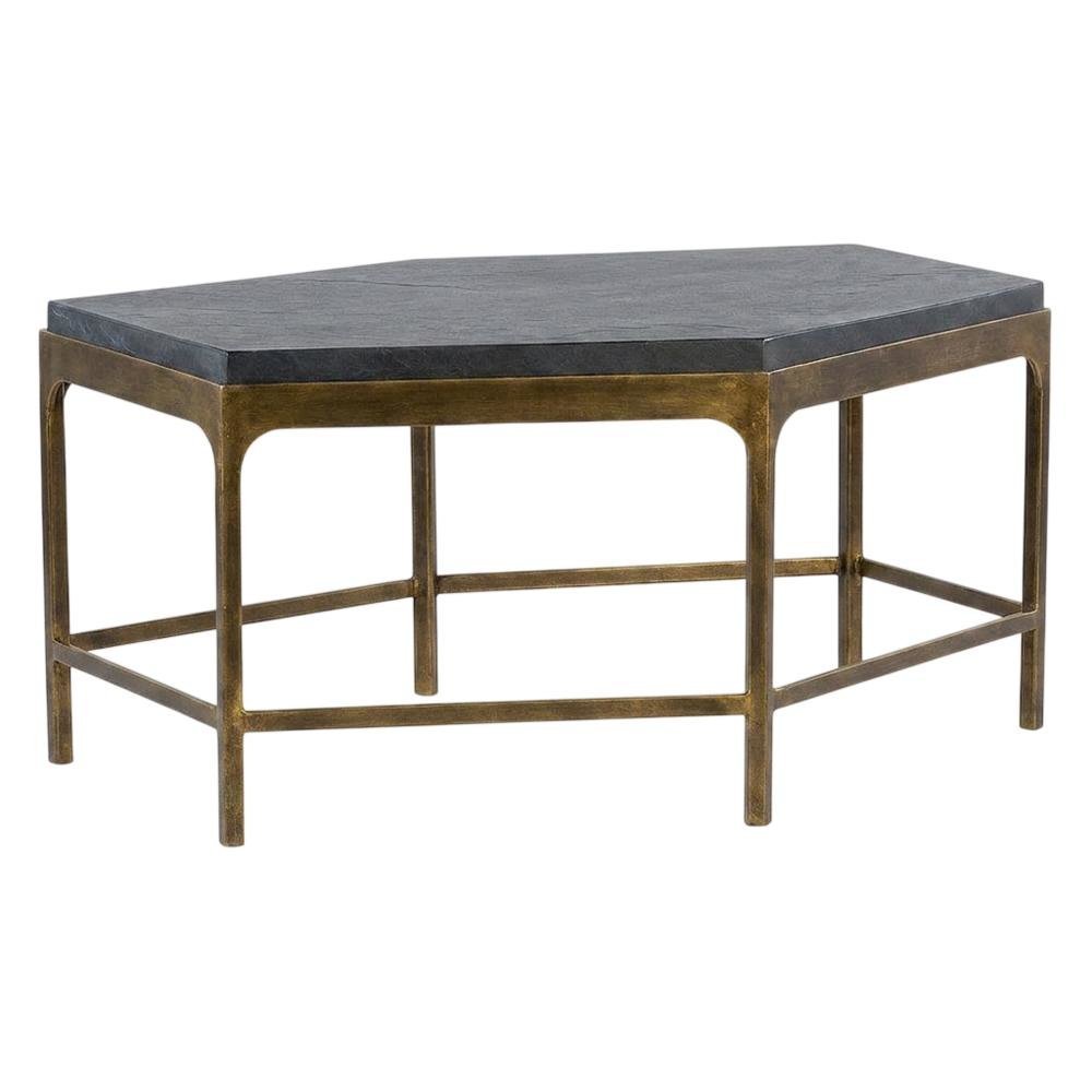 Mango Wood and Iron Round Cocktail Table with Metal Base for Living Room, Gold