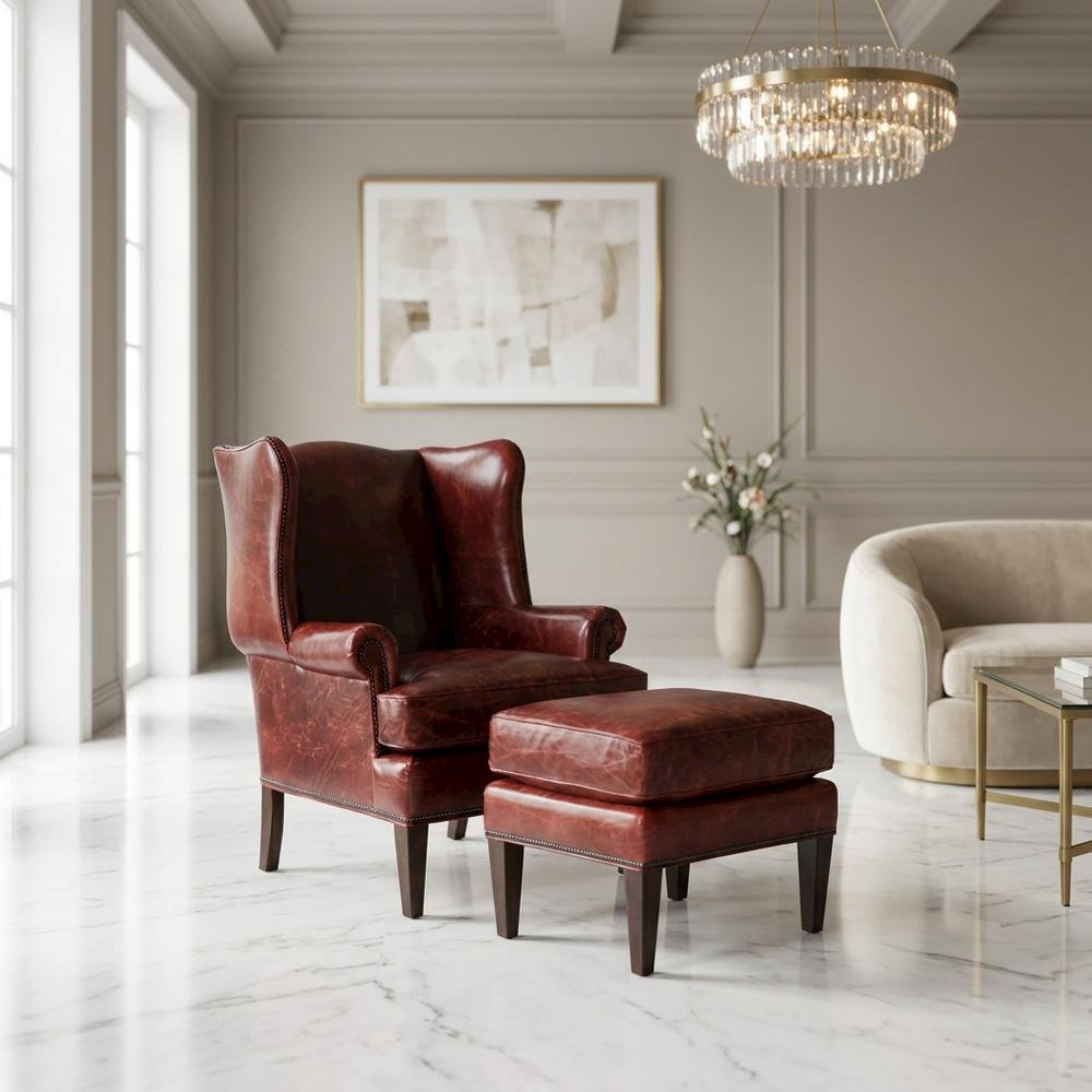 Blakeley Leather Club Chair with Fixed Arms for Living Room, Red
