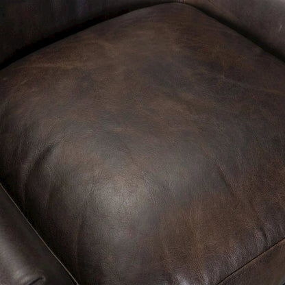 Aniline Top Grain Leather Club Chair with Fixed Arms for Living Room, Brown