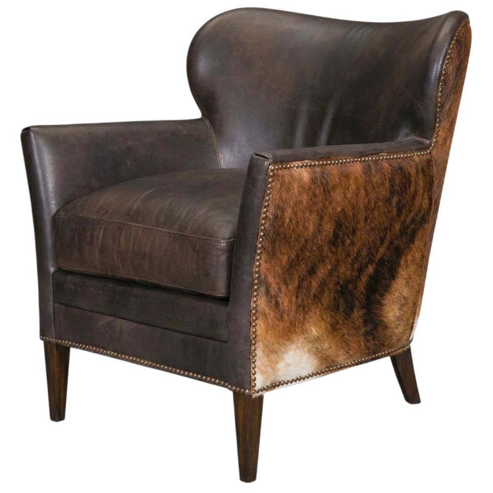 Aniline Top Grain Leather Club Chair with Fixed Arms for Living Room, Brown