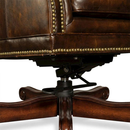 Leather Swivel Chair with Tilt, Fixed Arms, Wood Frame, Brown