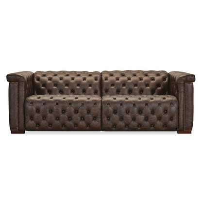 Savion Deux Brown Leather Sofa with Power Recliners and Power Headrests