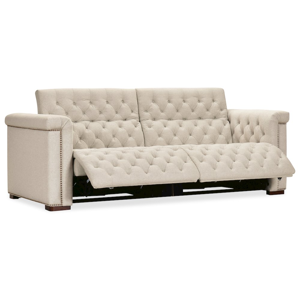 Savion Deux Beige Fabric Sofa with Power Recliners and Power Headrests