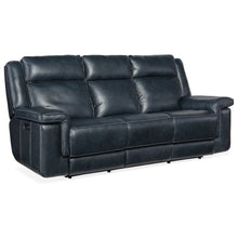 Montel Lay Flat Power Sofa with Power Headrest & Lumbar in Blue Leather