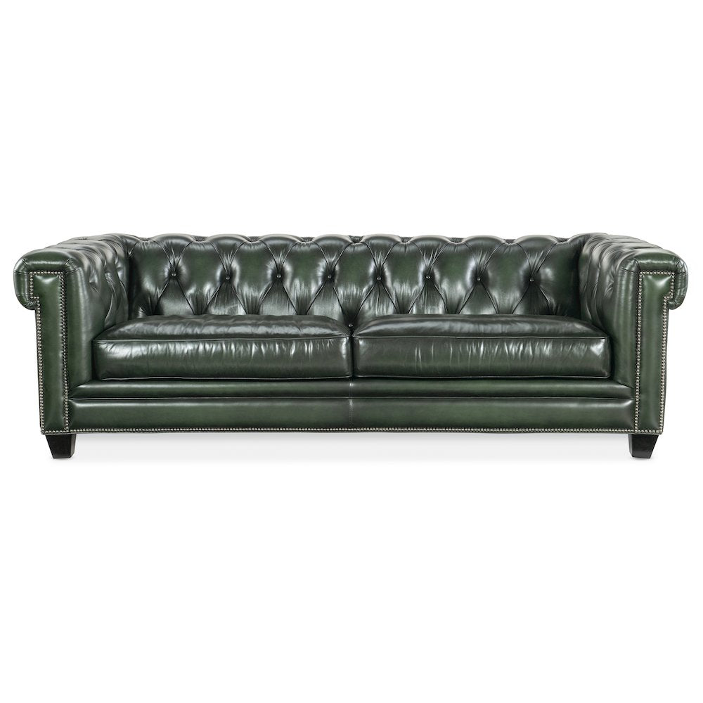 Charleston Leather Tufted Sofa in Green by Hooker Furniture