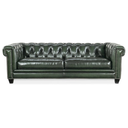 Charleston Leather Tufted Sofa in Green by Hooker Furniture