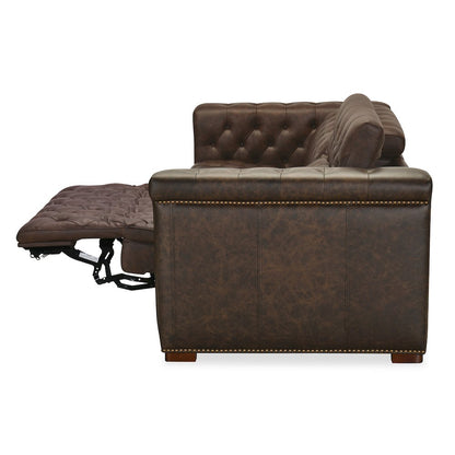 Savion Deux Brown Leather Sofa with Power Recliners and Power Headrests