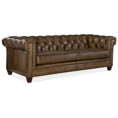 Chester Tufted Stationary Sofa in Brown Leather by Hooker Furniture