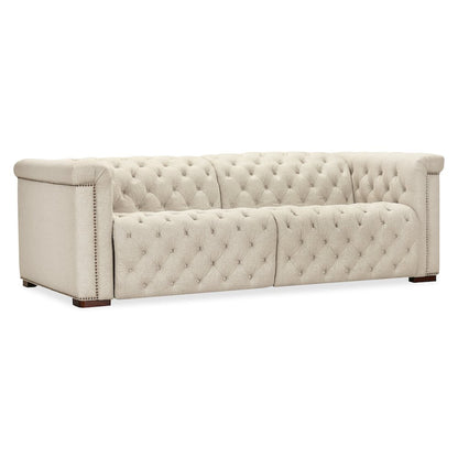 Savion Deux Beige Fabric Sofa with Power Recliners and Power Headrests
