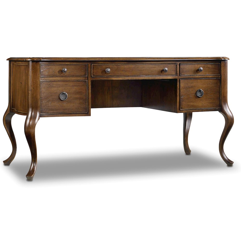Hooker Furniture Archivist Solid Rubber Wood 4-Drawers Writing Desk in Pecan