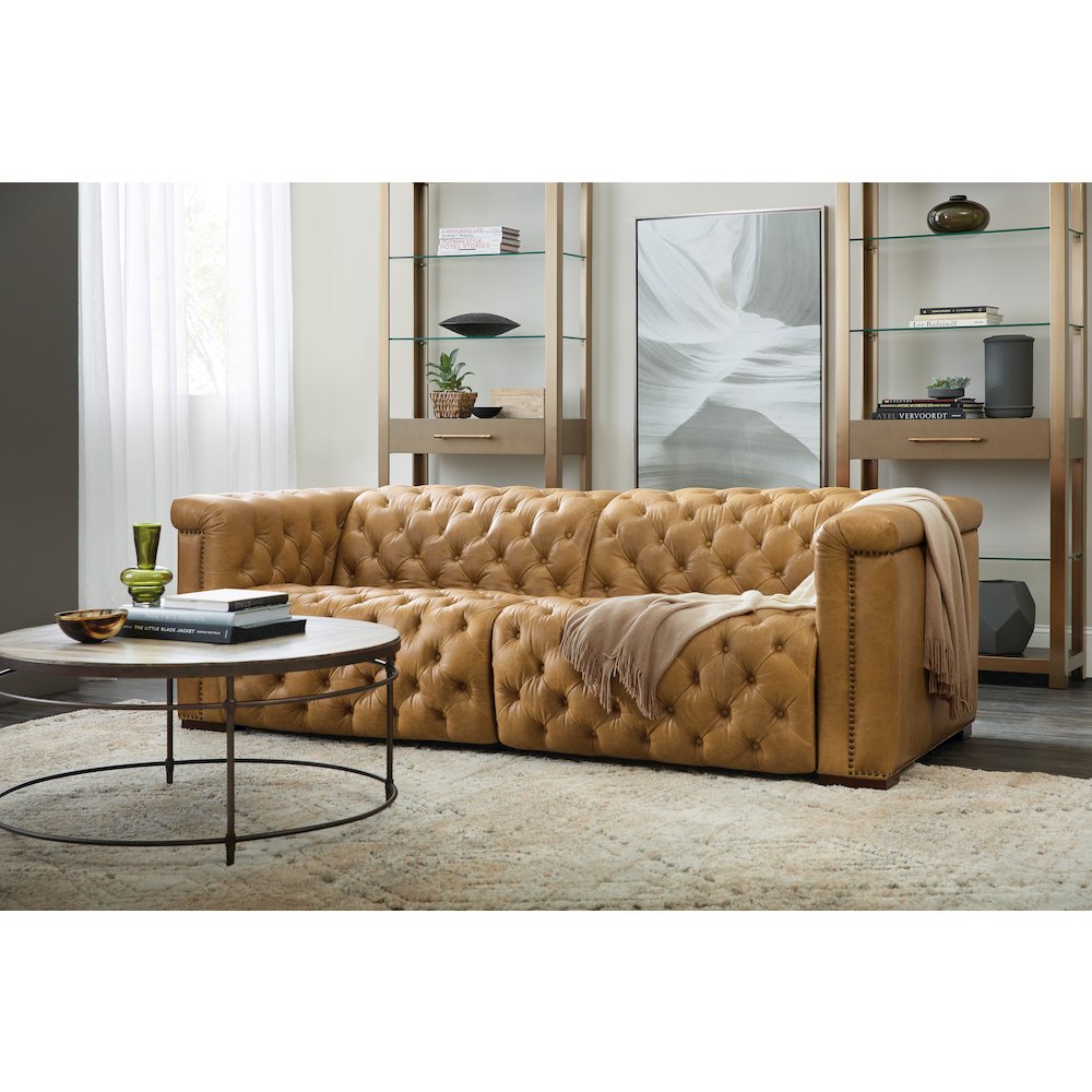 Savion Power Sofa w/ Power Headrest in Tan Leather by Hooker Furniture