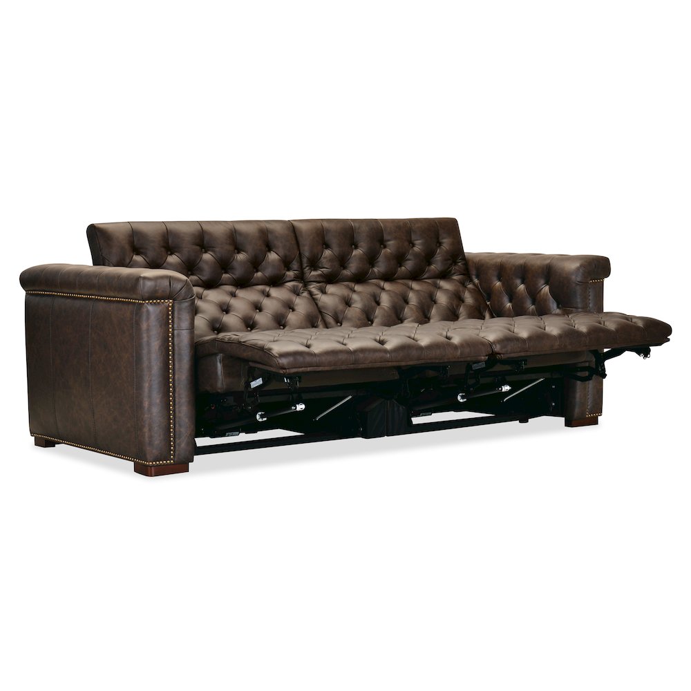 Savion Deux Brown Leather Sofa with Power Recliners and Power Headrests