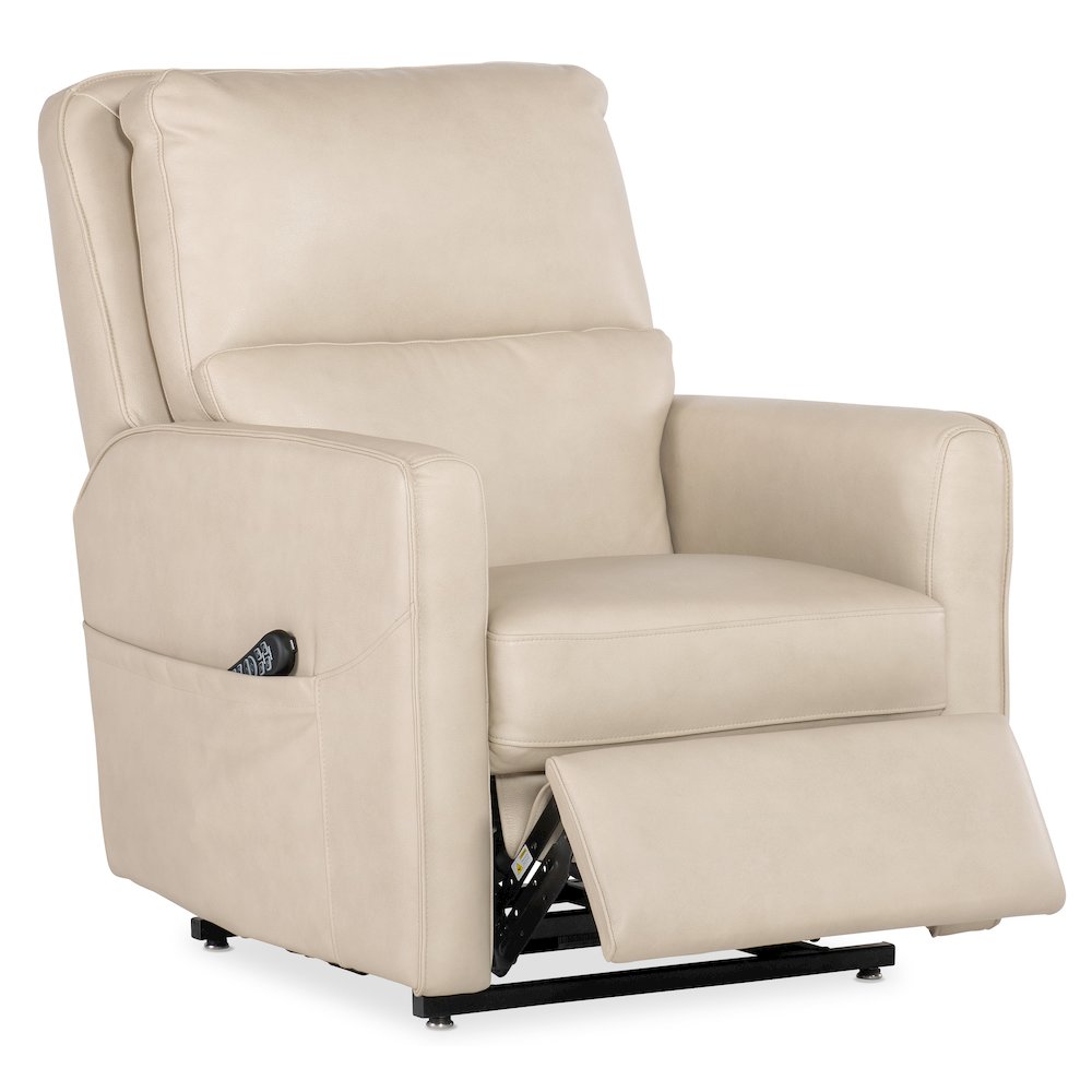 Flynn Power Recliner w/ Pwr Headrest Lumbar and Lift in Beige Leather by Hooker