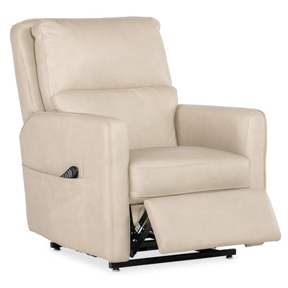 Flynn Power Recliner w/ Pwr Headrest Lumbar and Lift in Beige Leather by Hooker