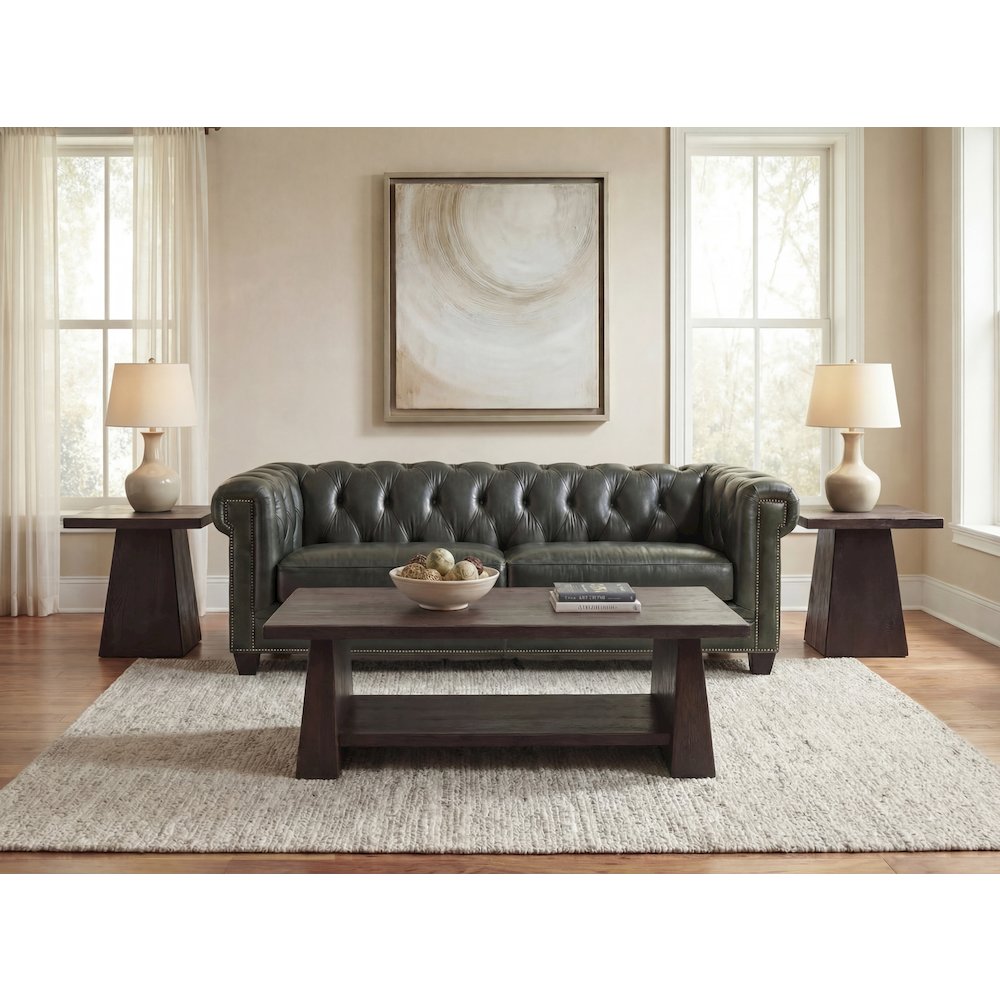 Charleston Leather Tufted Sofa in Green by Hooker Furniture