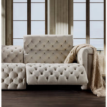 Savion Deux Beige Fabric Sofa with Power Recliners and Power Headrests