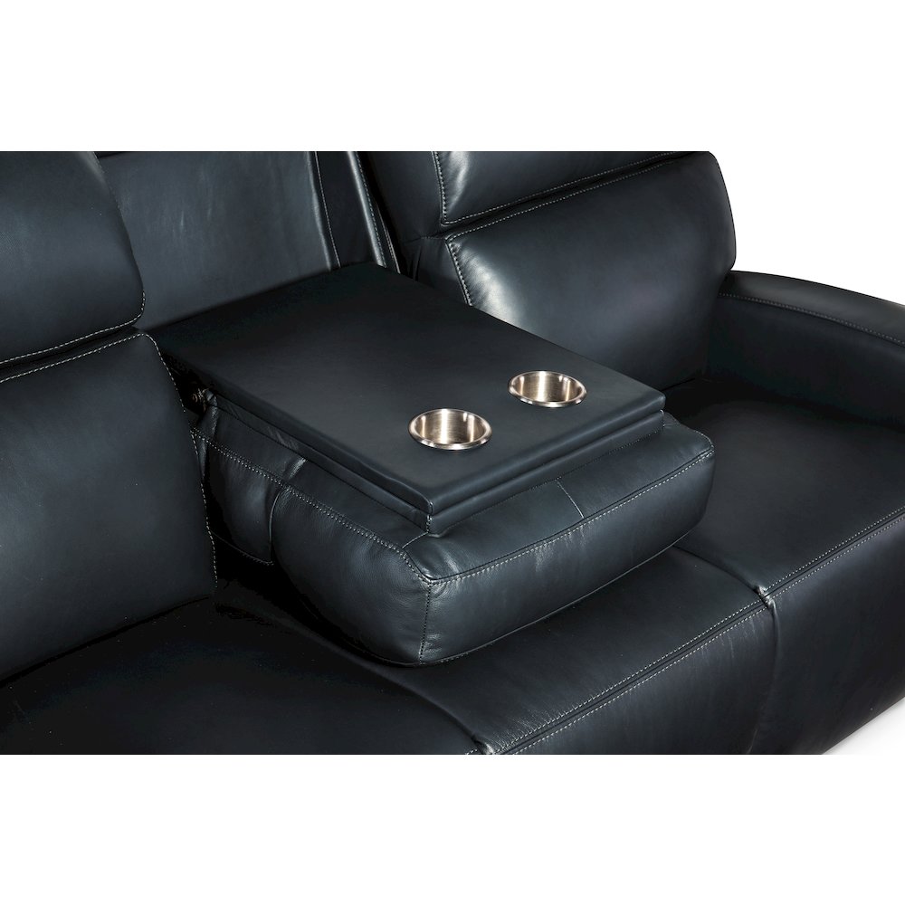 Ruthe ZeroG Power Sofa with Power Headrest & Hidden Console in Blue Leather