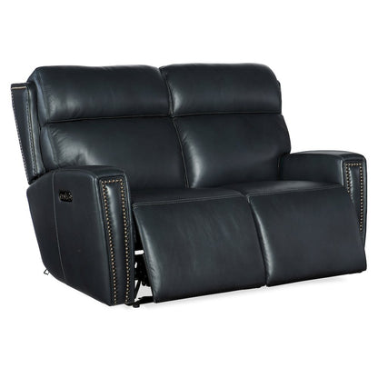 Ruthe Zero Gravity Power Recline Loveseat with Power Headrest in Blue Leather