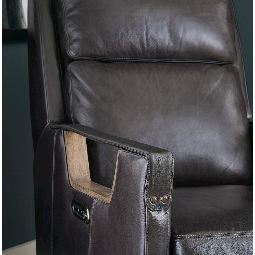 Relic Power Recliner w/Power Headrest in Black Leather by Hooker Furnishings