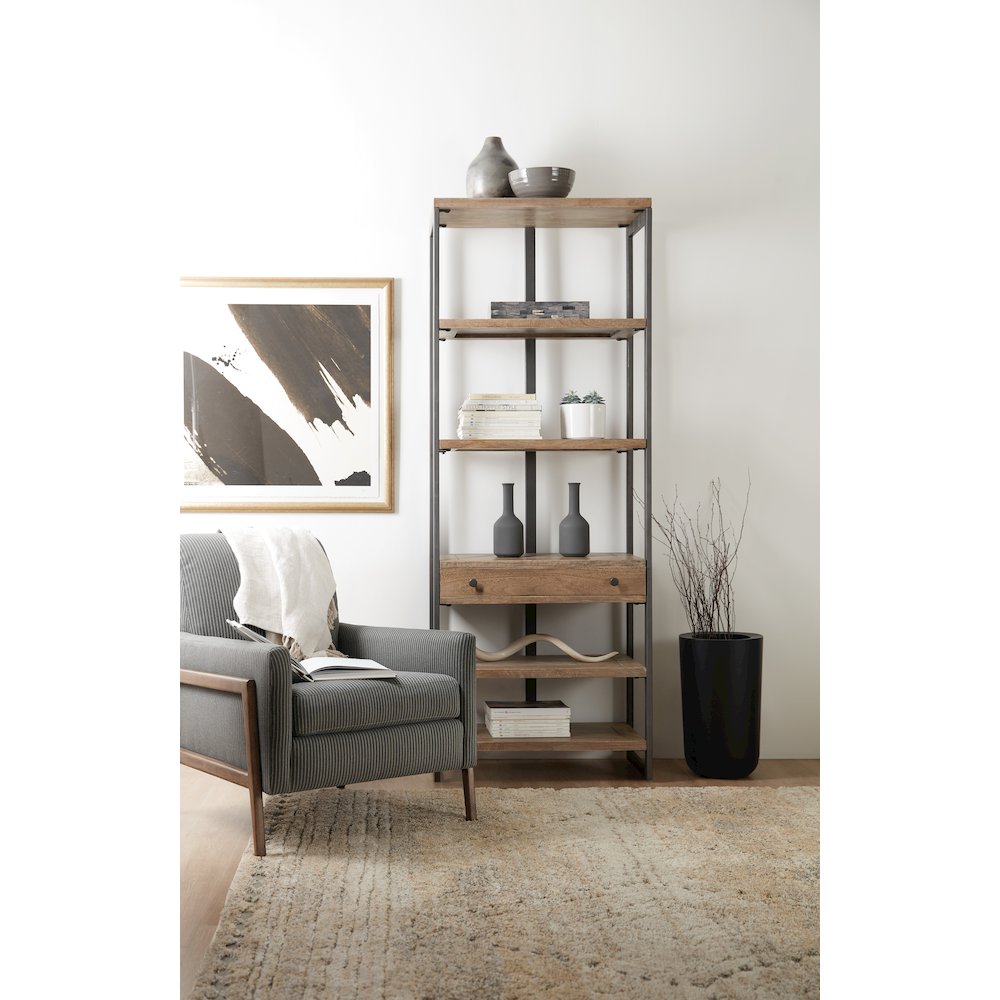Hooker Furniture 5 Shelf Bookcase in Medium Wood and Gray