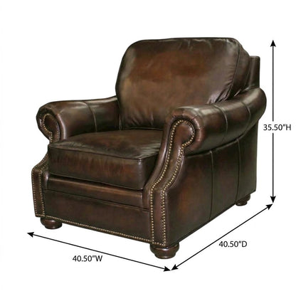 Top Grain Leather Recliner with Fixed Arms, Accent Chair for Living Room, Brown