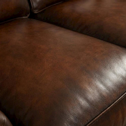 Top-Grain Leather Sofa with Fixed Arms and Dark Walnut Frame, Brown