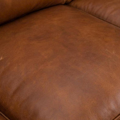 Exton Aniline Top Grain Leather Couch for Living Room, Fixed Arms, Brown