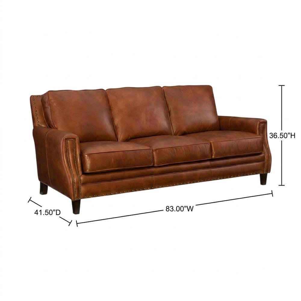 Exton Aniline Top Grain Leather Couch for Living Room, Fixed Arms, Brown