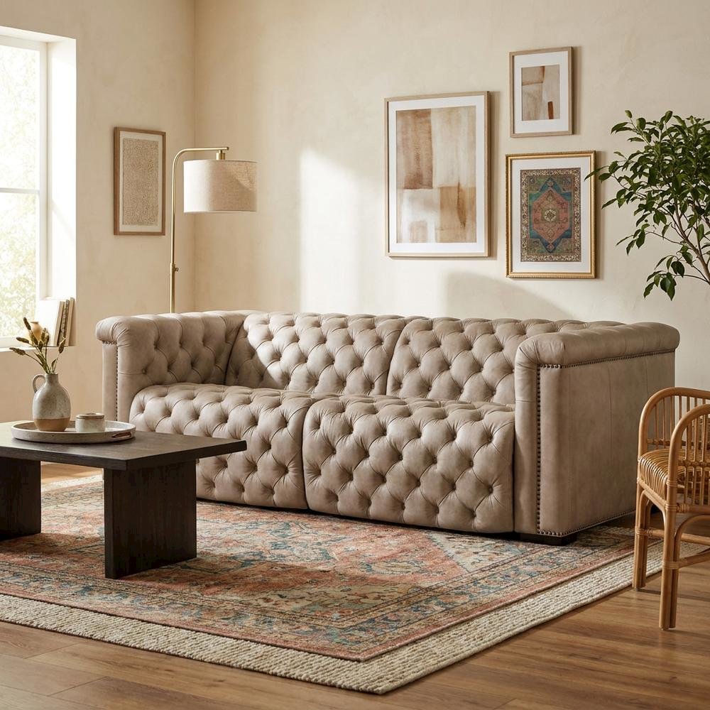 Leather Reclining Sofa, Brown
