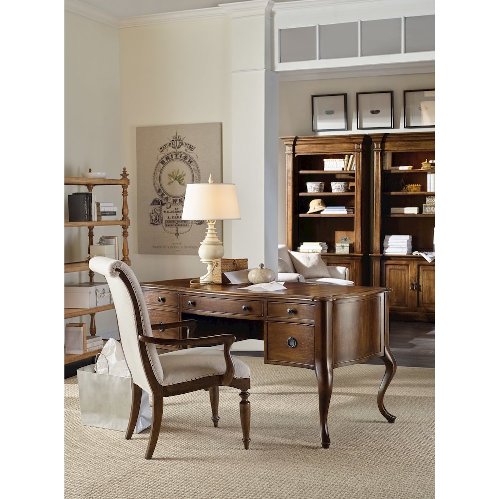 Hooker Furniture Archivist Solid Rubber Wood 4-Drawers Writing Desk in Pecan