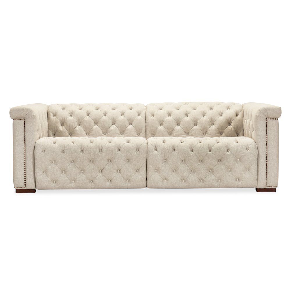 Savion Deux Beige Fabric Sofa with Power Recliners and Power Headrests
