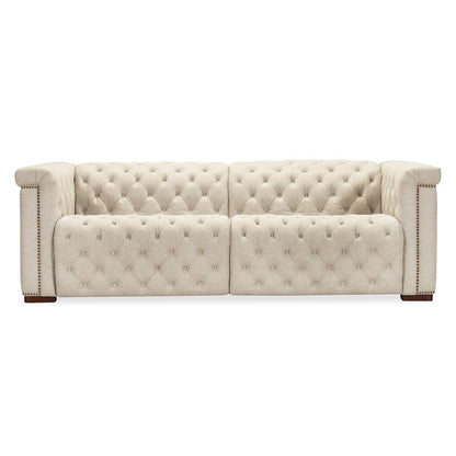 Savion Deux Beige Fabric Sofa with Power Recliners and Power Headrests