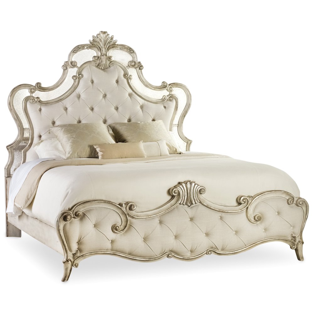 Hooker Furniture Sanctuary Tufted Queen Fabric Upholstered Bed in Silver