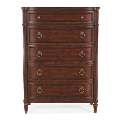 Hooker Furniture Charleston 5-Drawer Wood Chest in Maraschino Cherry Brown