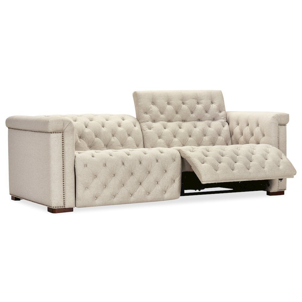 Savion Deux Beige Fabric Sofa with Power Recliners and Power Headrests