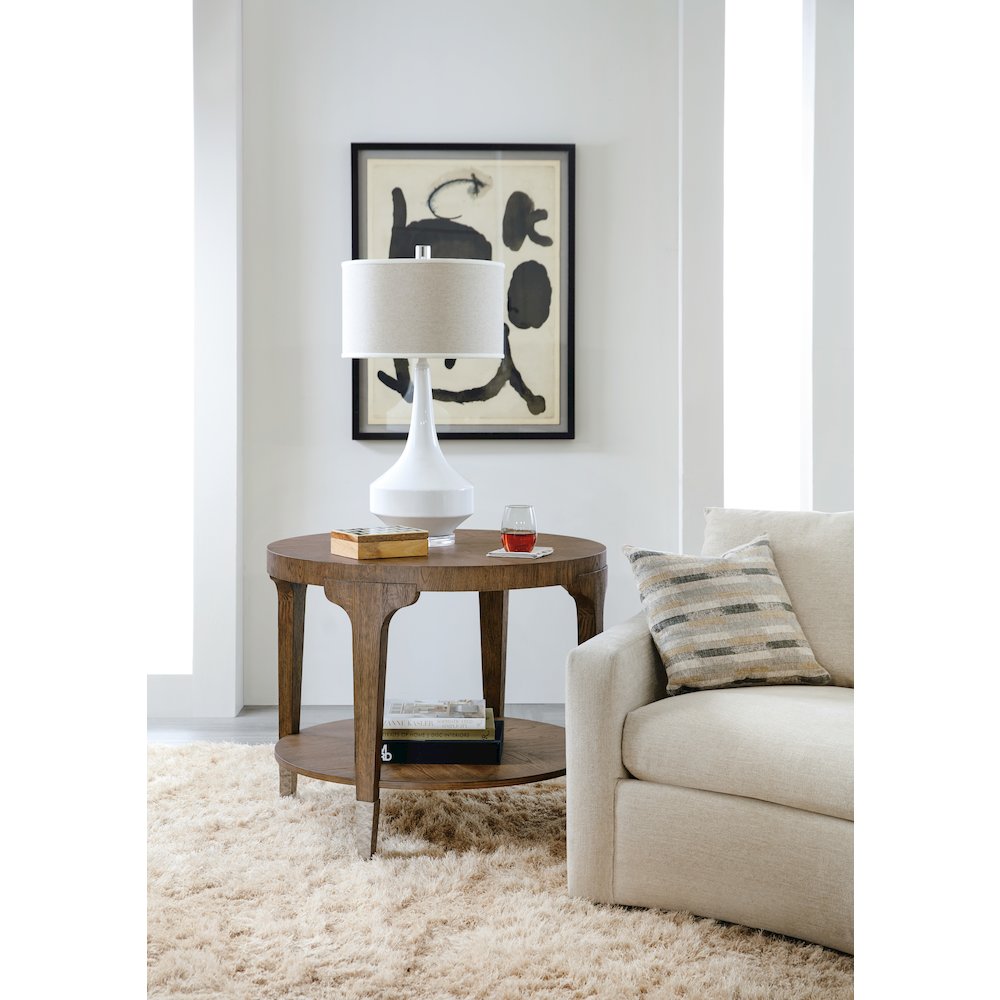 Hooker Furniture Chapman Round Veneers and Metal Side Table in Brown/White