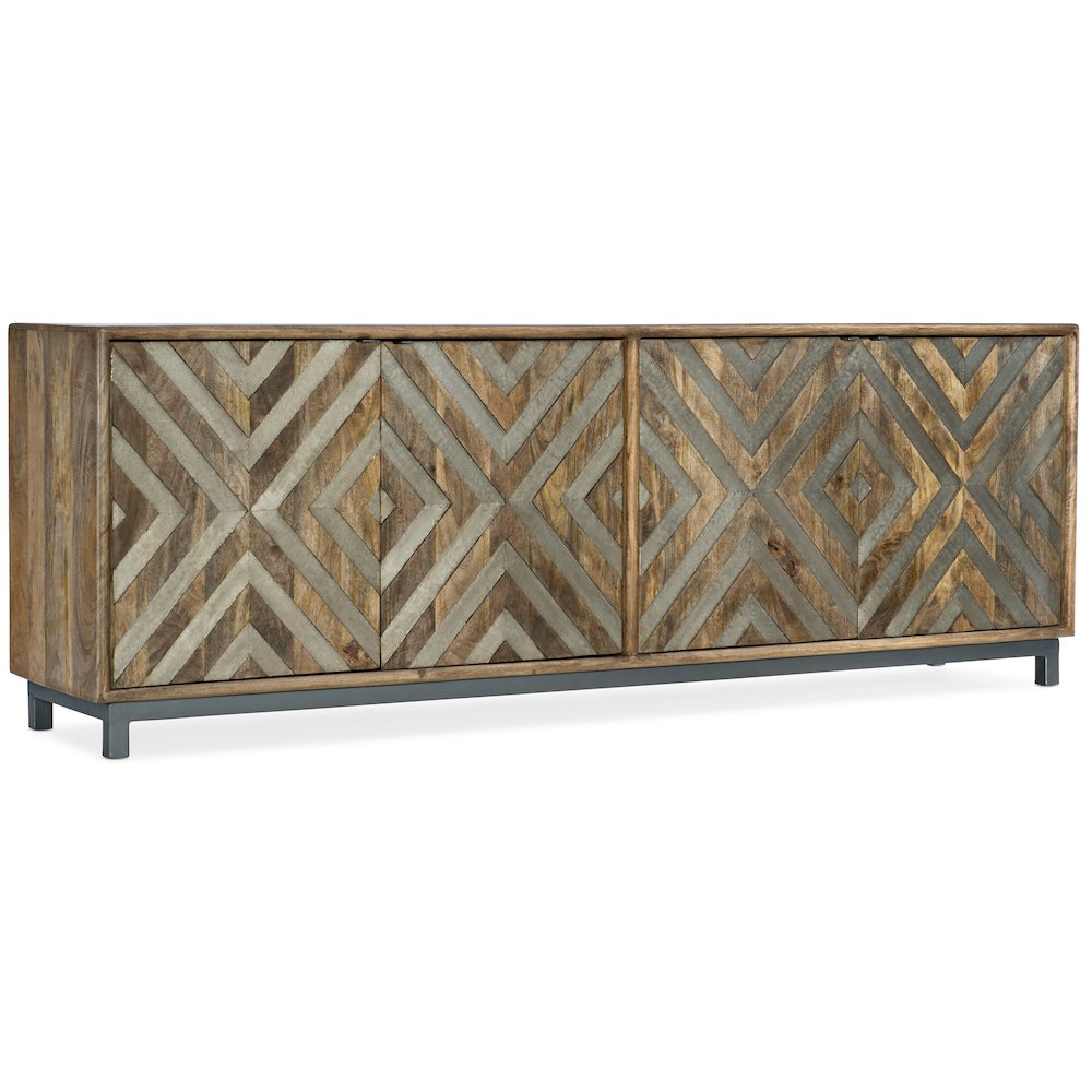 Wood-Door Entertainment Console in Medium Brown w/ Chevron Inlay by Hooker