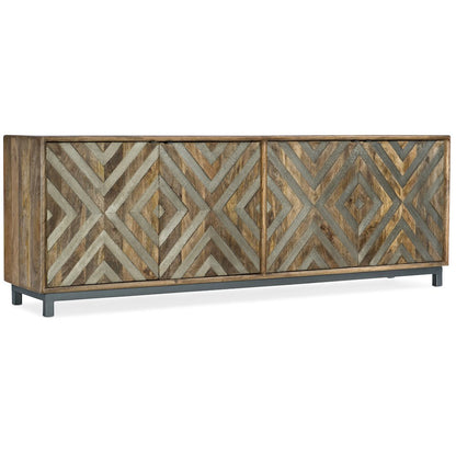 Wood-Door Entertainment Console in Medium Brown w/ Chevron Inlay by Hooker