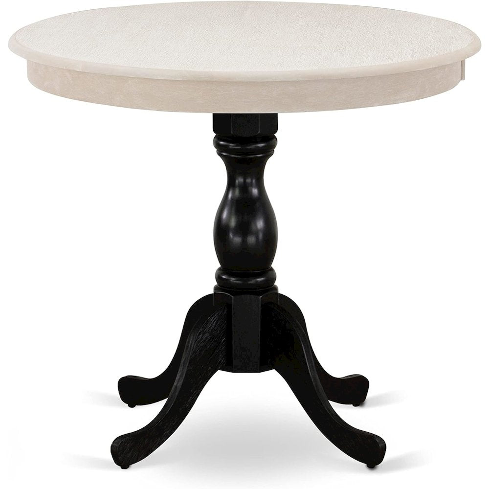 East West Furniture Antique 36" Round Kitchen Table for Compact Space - Wirebrushed Butter Cream Top & Black Pedestal