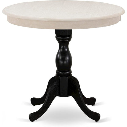 East West Furniture Antique 36" Round Kitchen Table for Compact Space - Wirebrushed Butter Cream Top & Black Pedestal