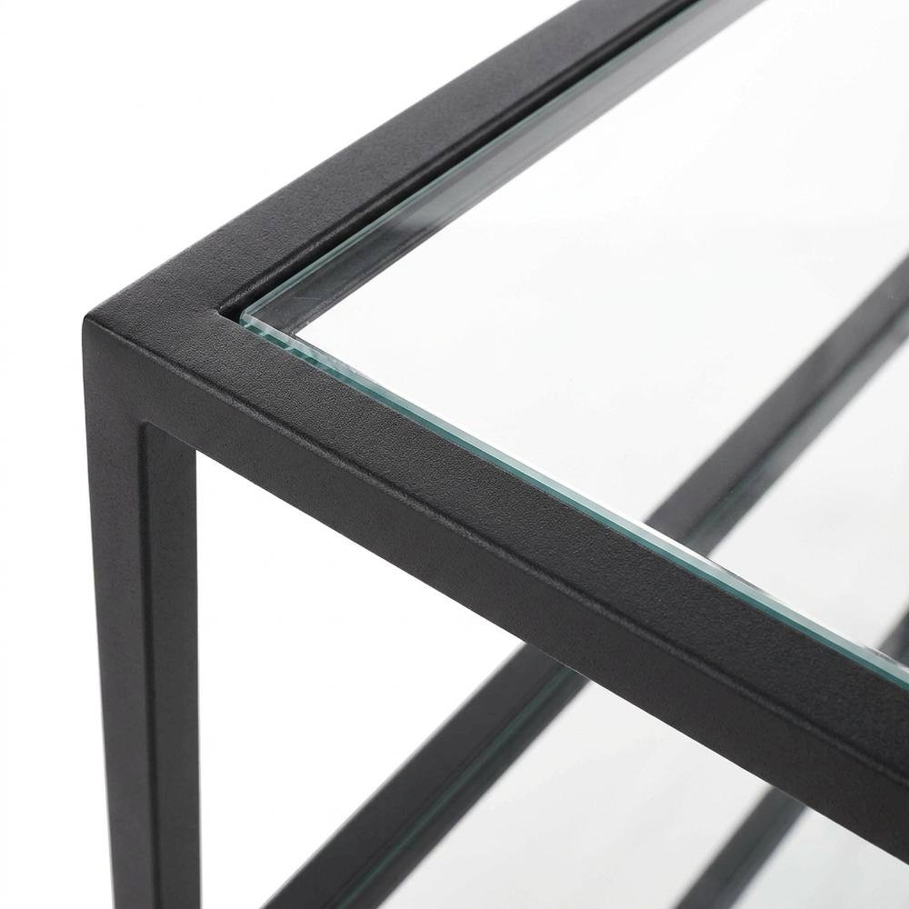 Steel Etagere Set with Tempered Glass Shelves, Matte Black, Set of 2