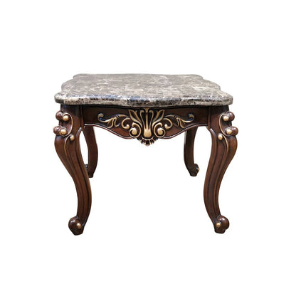 Jade Carved Wood End Table in Cherry Finish