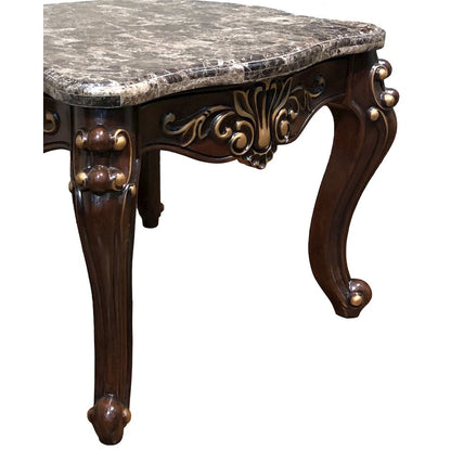 Jade Carved Wood End Table in Cherry Finish