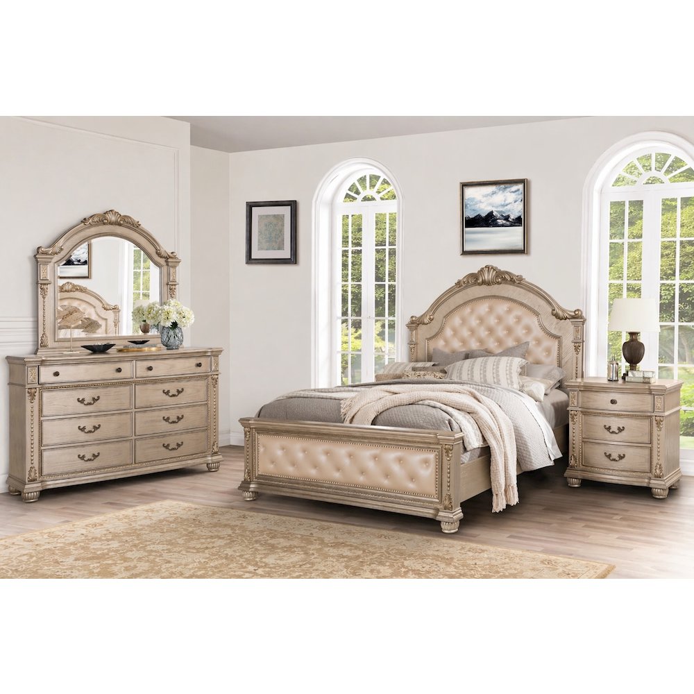 Evelyn Champagne Upholstered 4-piece Bedroom Set, Queen