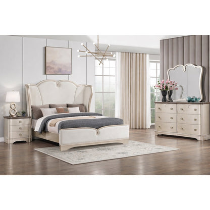Rose Wingback Champagne Upholstered 4-Piece Bedroom Set, Queen